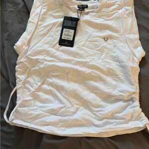 True Religion Women's White Tank Top with Side Drawstring